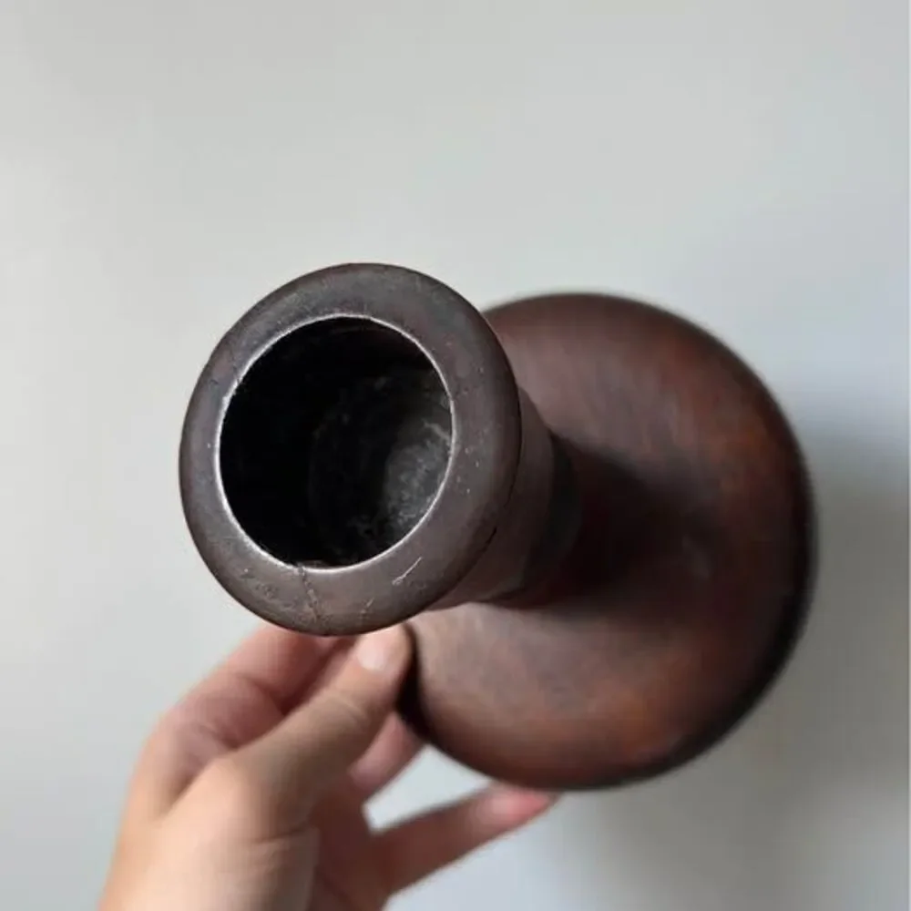 Vintage MCM Dark Brown Wood Candle Holder